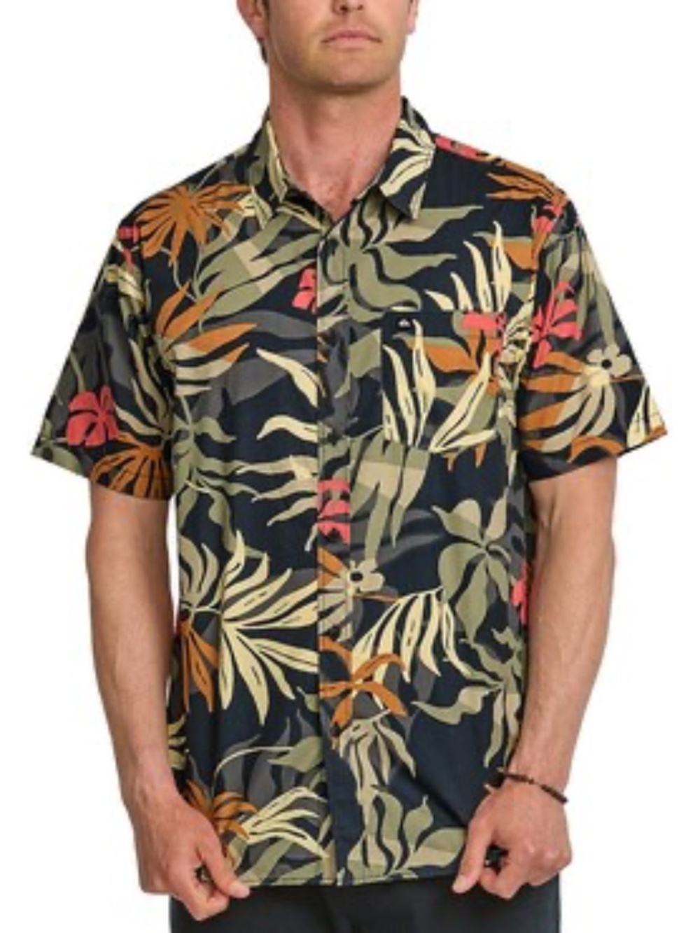 Quiksilver Blueweed Classic Short Sleeve Button-up Shirt Men Size L Black NEW!!